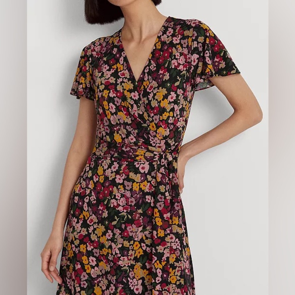 Lauren Ralph Lauren Black Label Women Multicolor Floral High Low Wrap Dress NWOT - Picture 16 of 16